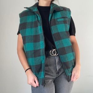 Teal + Black Puffer Buffalo Check Plaid Vest